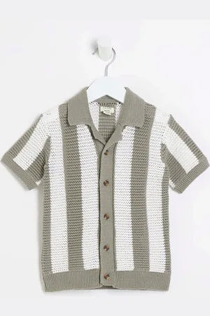 River Island Green/White Boys Stripe 100% Cotton Polo Jumper 12
