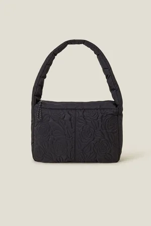 Accessorize Black Floral Quilted Shoulder Bag One