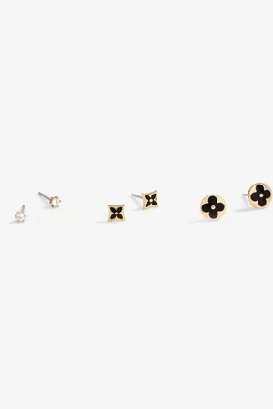Jon Richard Gold Tone Jet Enamel Earrings 3 Pack One