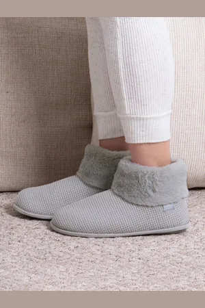 Totes Grey Ladies Isotoner Knit Boot Slippers AU 8 (EU 38.5)