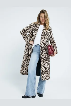 River Island Brown Brown Leopard Longline Coat AU 6
