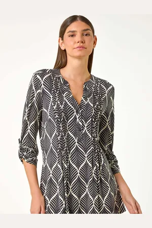 Roman White/Black Abstract Geo Print Blouse AU 20