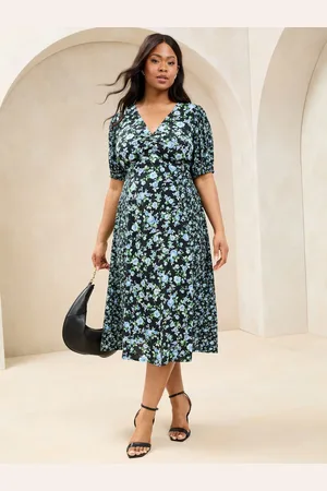 Lipsy London Curve Floral Mixed Print Short Sleeve Viscose Midi Dress AU 16