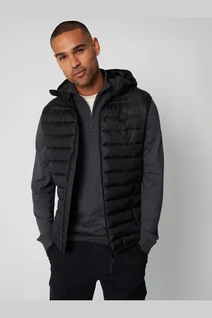 Threadbare Black Matte Finish Padded Hooded Gilet L