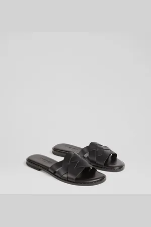 LK Bennett Black Leather Amara Flat Sliders AU 6 (EU 37)
