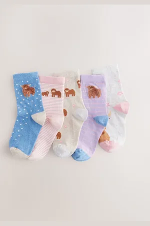 Next Pink And Grey 5 Pack Cotton Rich Hamish Ankle Socks 0-2.5 Jnr