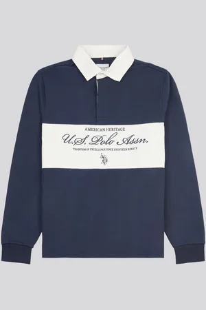 U.S. Polo Assn. U. S. Polo Assn. Mens Premium Embroidery Graphic Rugby 100% Cotton Shirt L