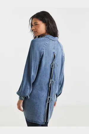 Simply Be Light Wash Open Back Denim Shirt 16
