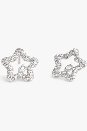 Coach Silver Tone Signature Pavé Star Stud Earrings One