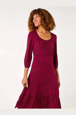 Roman Heart Print Frill Detail Midi Dress AU 16