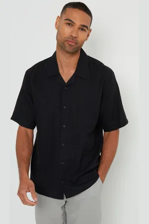 Threadbare Linen Blend Revere Collar Short Sleeve Shirt L