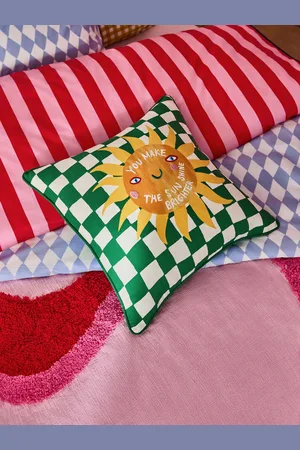 Eleanor Bowmer Green 100% Cotton Checkerboard Slogan Make The Sunshine Cushion 45x45cm