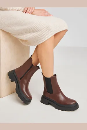 Simply Be Brown Wide Fit Wide Fit Chunky Chelsea Ankle Boots AU 8 (EU 39.5)
