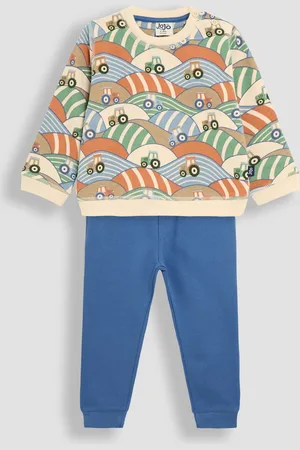 JoJo Maman Bébé Stone Tractor Printed Sweatshirt & Joggers 100% Cotton Set 6