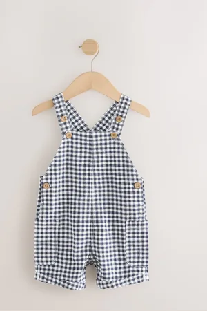 Next Navy/White Gingham Linen Blend Dungarees (3mths-7yrs) 9298cm