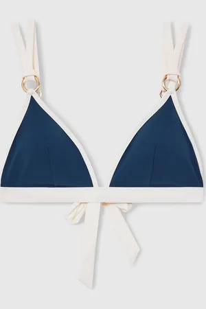 Reiss Blue/White Bianca Contrast-Trim Triangle Bikini Top AU 12