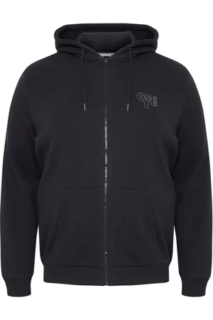 Blend Big & Tall Black Zip Through Hooded Sweatshirt with Chest Print 4XL