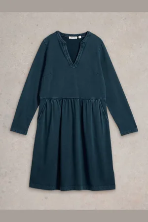 White Stuff Thea Denim Jersey 100% Organic Cotton Dress AU 10