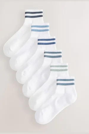 Next White/Blues Striped 5 Pack Mid Trainer Socks UK 6