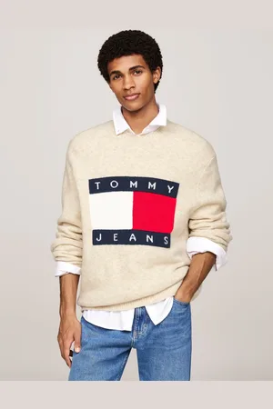 Tommy Hilfiger Cream Regular Fit Cream Melange Flag Sweater medium