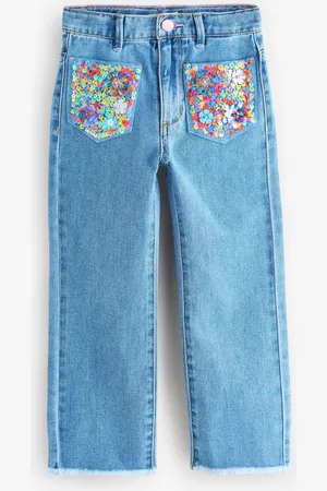 Billieblush Blue Wide Leg Logo 100% Cotton Jeans With Sequin Pocket Detail 10 Years (140cm)