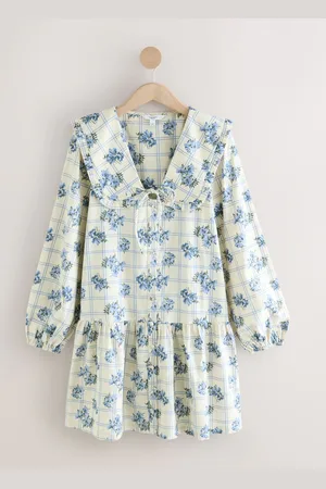 Next Frill Collar Tiered Boho 100% Cotton Mini Dress 14tall