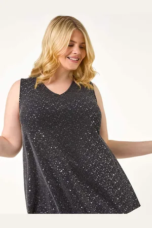 Roman Metallic Curve Sparkle Stretch Tunics Top AU 22-24