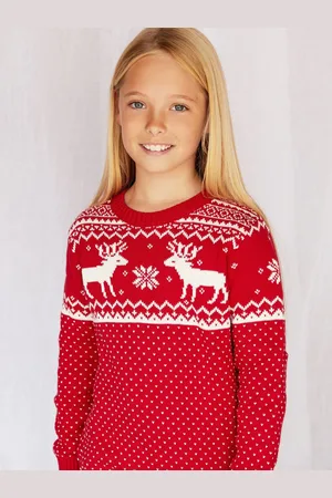 The Little Tailor Kids Christmas 100% Cotton Reindeer Pattern Jumper 10