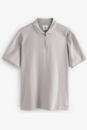 Next Short Sleeve Textured Quarter Zip Polo Shirts L