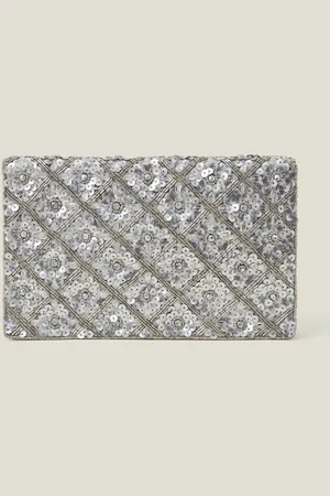 Accessorize Silver Tianna Metallic Embellished Clutch Bag One