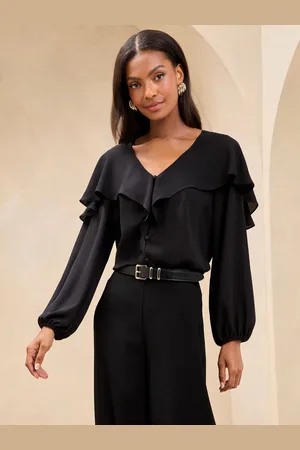 Lipsy London Black Ruffle Blouse AU 10