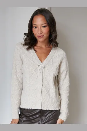 Threadbare Natural Bow Detail Cable Knit Cardigan AU 16