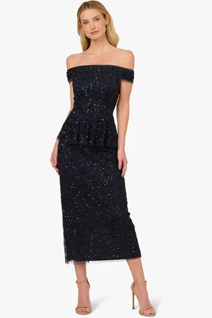 Adrianna Papell Bead Mesh Peplum Dress AU 16