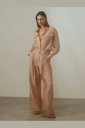 Reiss Camel Lorenza Belted Wide Leg Jumpsuit AU 8