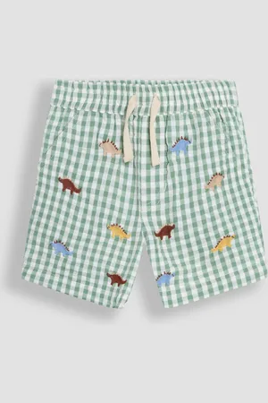 JoJo Maman Bébé Dino Embroidered Twill Gingham Shorts 5