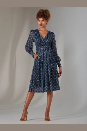 Jolie Moi Long Sleeve Lace Print Midi Dress AU 16