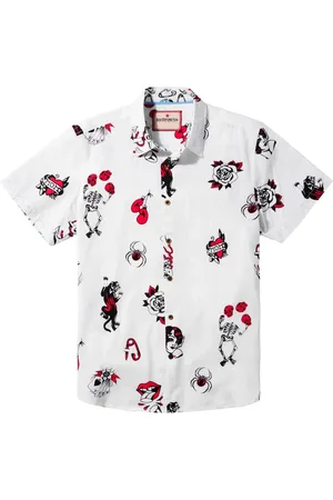 Joe Browns 100% Cotton Contrast Trim Short Sleeve Tattoo Print Shirt XL
