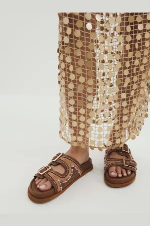 River Island Brown Embellished Footbed Sandals AU 6 (EU 37)