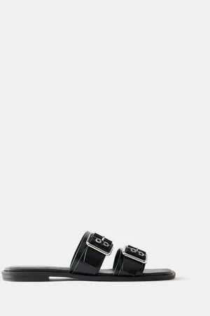 mint&berry Black Buckle Flat Sandals AU 7 (EU 38)
