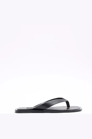 River Island Black Leather Toe Thong Flat Sandals AU 9 (EU 40)
