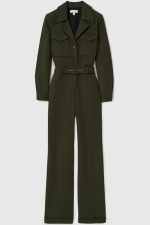 Reiss Dark Green Ray Petite Belted Utility Jumpsuit 10