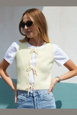 Threadbare Yellow Tie Front Knitted Vest AU 14