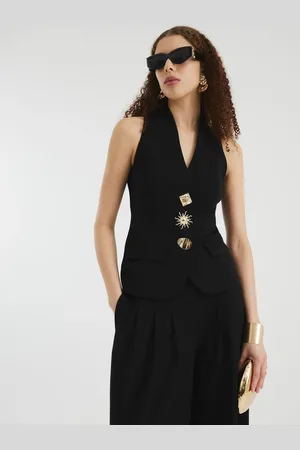 River Island Black Halter Neck Waistcoat M