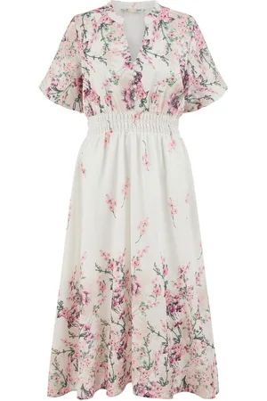Yumi Mirrored Floral Button Up Midi Dress With Ruched Waist AU 10