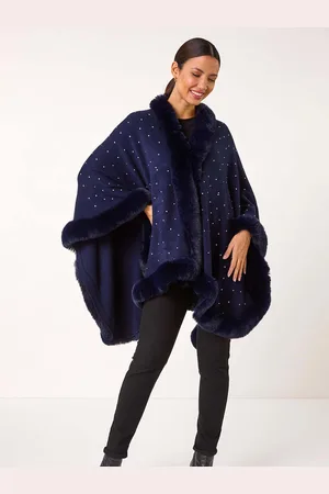 Roman Blue Hotfix Detail Faux Fur Trim Cape One