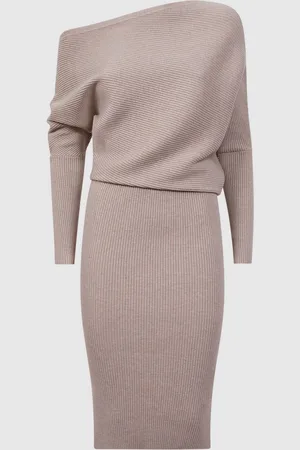 Reiss Lara Off-The-Shoulder Ribbed Midi Dress M