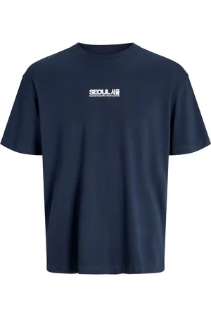 JACK & JONES Blue Seoul Graphic Print Back 100% Cotton T-Shirt L