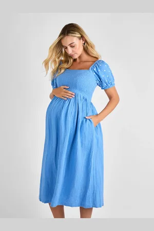 JoJo Maman Bébé Shirred Embroidered Maternity Midi Dress L