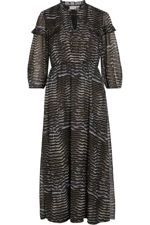 VILA 3/4 Sleeve Gold Flex Chiffon Midaxi Dress AU 8