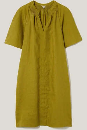 Jigsaw 100% Linen Smocked T-Shirt Dress AU 16